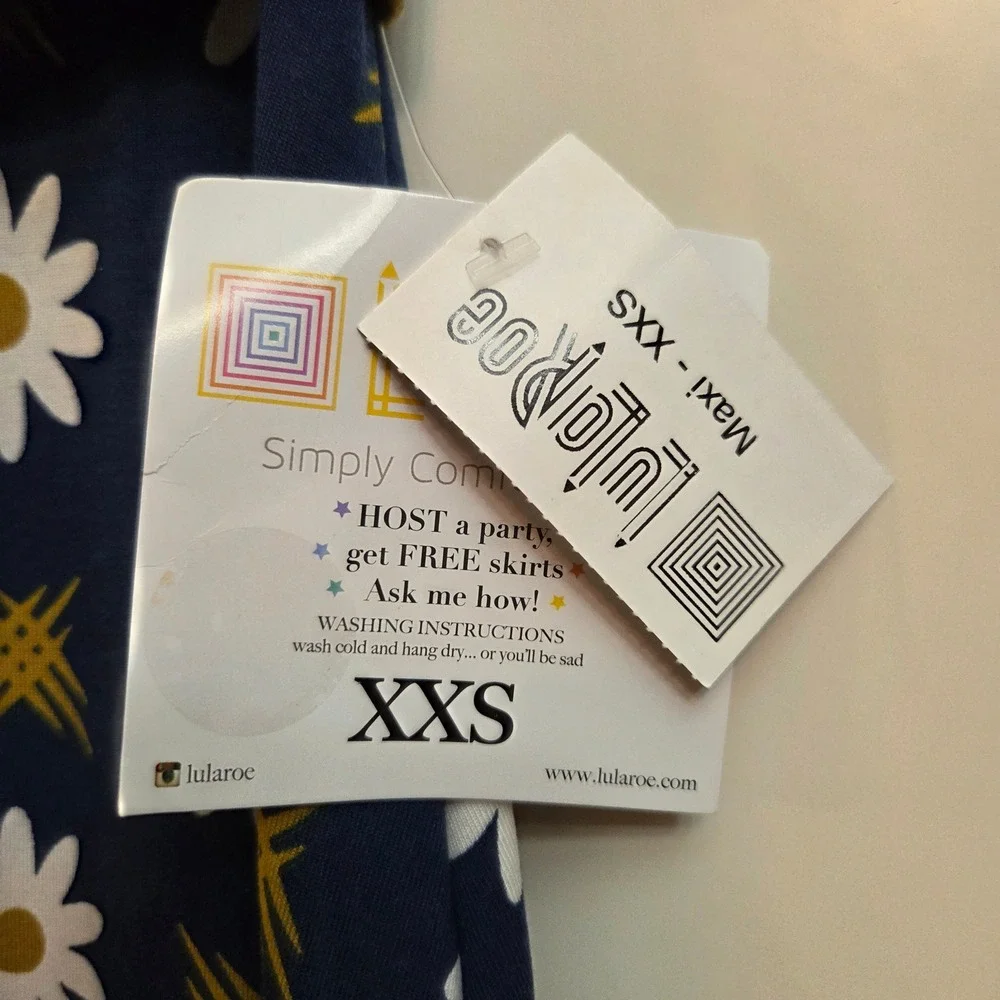 LuLaRoe Maxi Skirt XXS Navy Blue White Daisy Floral Geometric Fold Waist NWT